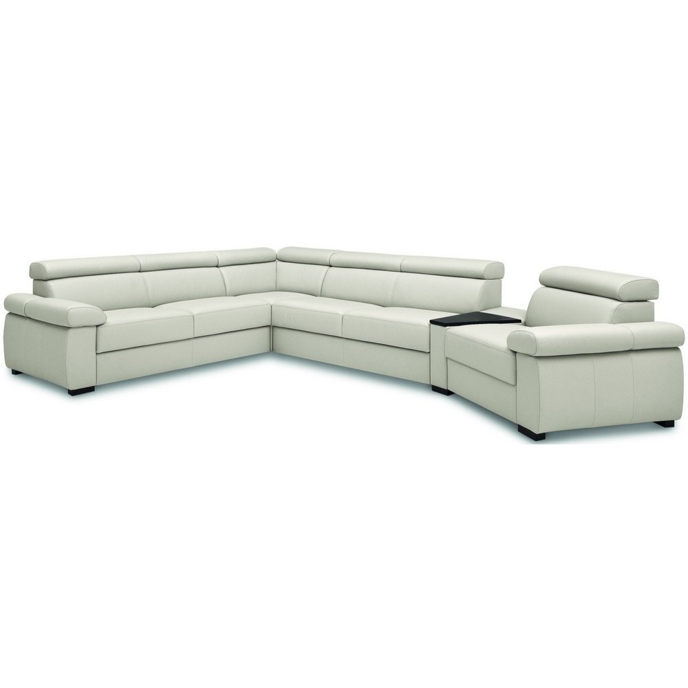 Canapé d'angle convertible en 100% tout cuir italien de luxe 6/7 places ZOOK, blanc cassé, angle gauche