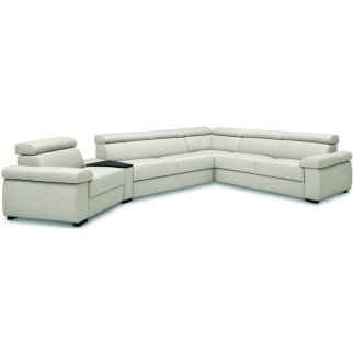 Canapé d'angle convertible en 100% tout cuir italien de luxe 6/7 places ZOOK, blanc cassé, angle droit