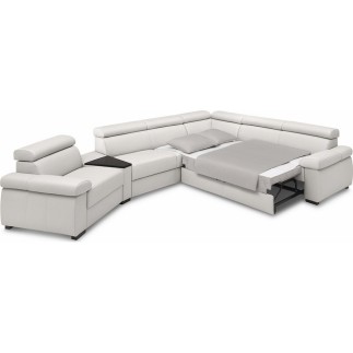 Canapé d'angle convertible en 100% tout cuir italien de luxe 6/7 places ZOOK, blanc cassé, angle droit