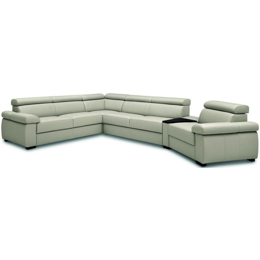 Canapé d'angle convertible en 100% tout cuir italien de luxe 6/7 places ZOOK, gris clair, angle gauche Canapé d'angle convertible en 100% tout cuir italien de luxe 6/7 places ZOOK, gris clair, angle gauche