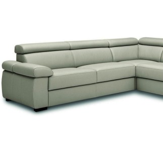 Canapé d'angle convertible en 100% tout cuir italien de luxe 6/7 places ZOOK, gris clair, angle gauche