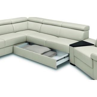 Canapé d'angle convertible en 100% tout cuir italien de luxe 6/7 places ZOOK, gris clair, angle gauche
