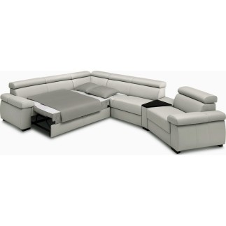 Canapé d'angle convertible en 100% tout cuir italien de luxe 6/7 places ZOOK, gris clair, angle gauche