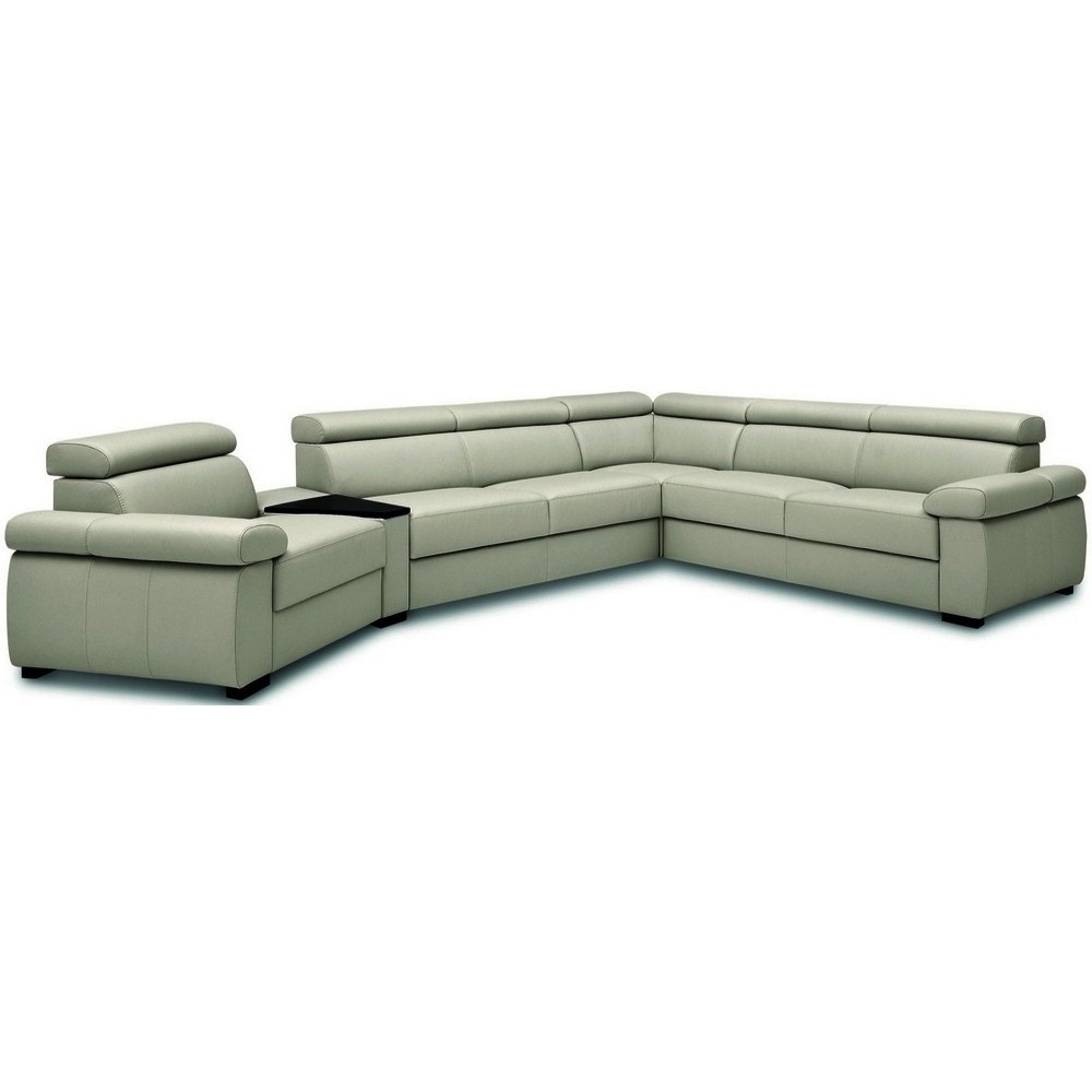 Canapé d'angle convertible en 100% tout cuir italien de luxe 6/7 places ZOOK, gris clair, angle droit Canapé d'angle convertible en 100% tout cuir italien de luxe 6/7 places ZOOK, gris clair, angle droit