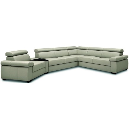 Canapé d'angle convertible en 100% tout cuir italien de luxe 6/7 places ZOOK, gris clair, angle droit
