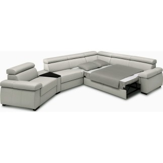 Canapé d'angle convertible en 100% tout cuir italien de luxe 6/7 places ZOOK, gris clair, angle droit