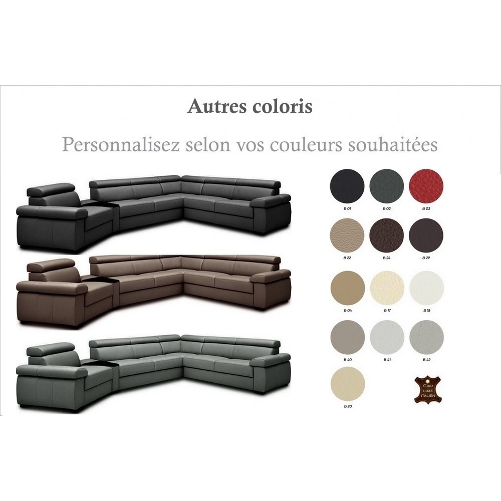 Canapé d'angle convertible en 100% tout cuir italien de luxe 6/7 places ZOOK, couleur personnalisée, angle droit Canapé d'angle convertible en 100% tout cuir italien de luxe 6/7 places ZOOK, couleur personnalisée, angle droit