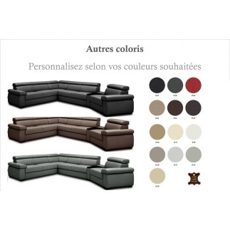 - Canapé d'angle convertible en 100% tout cuir italien de luxe 6/7 places ZOOK, couleur personnalisée, angle gauche