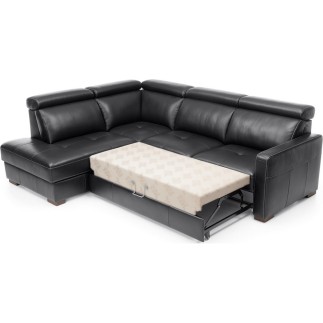 - Canapé d'angle convertible en 100% tout cuir italien de luxe 5 places ERNEST, noir mat, angle gauche