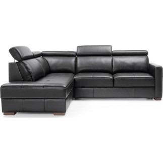 - Canapé d'angle convertible en 100% tout cuir italien de luxe 5 places ERNEST, noir mat, angle gauche