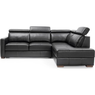 Canapé d'angle convertible en 100% tout cuir italien de luxe 5 places ERNEST, noir mat, angle droit
