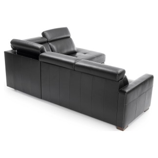 Canapé d'angle convertible en 100% tout cuir italien de luxe 5 places ERNEST, noir mat, angle droit