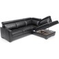 Canapé d'angle convertible en 100% tout cuir italien de luxe 5 places ERNEST, noir mat, angle droit