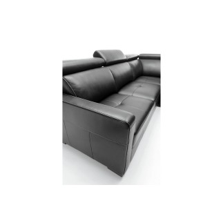 Canapé d'angle convertible en 100% tout cuir italien de luxe 5 places ERNEST, noir mat, angle droit