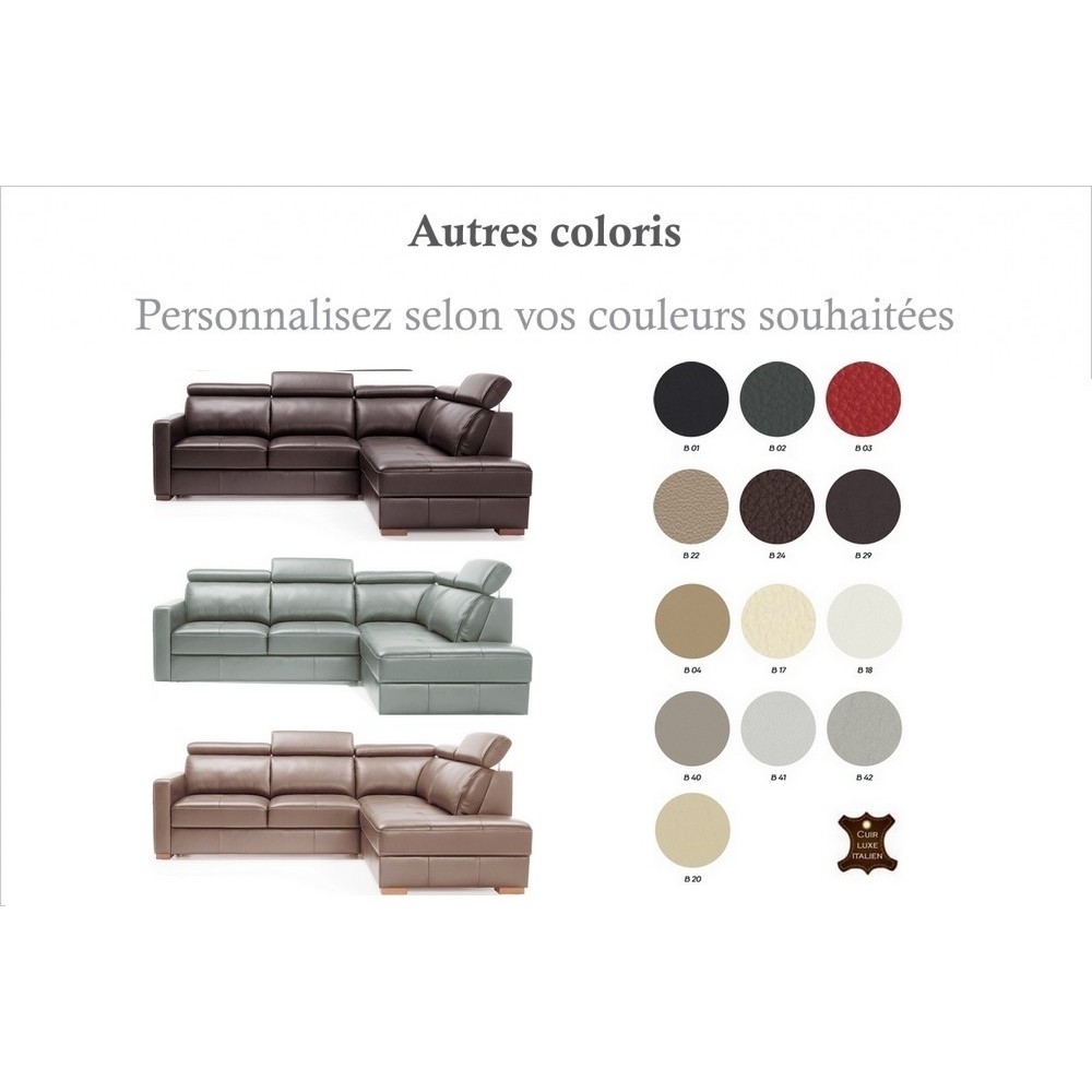Canapé d'angle convertible en 100% tout cuir italien de luxe 5 places ERNEST, cuir mat, couleur personnalisée, angle droit Canapé d'angle convertible en 100% tout cuir italien de luxe 5 places ERNEST, cuir mat, couleur personnalisée, angle droit