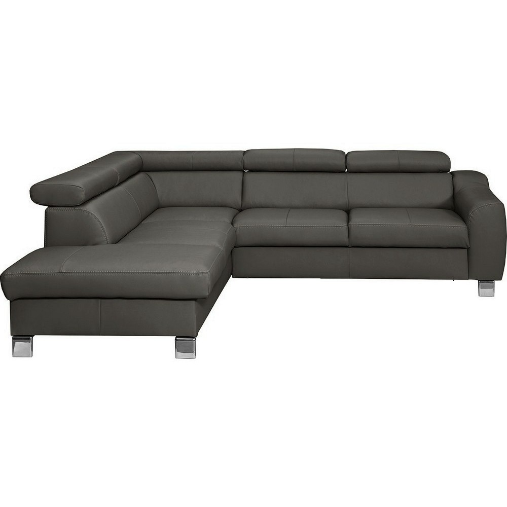 Canapé d'angle en cuir italien de luxe 5 places ASTRIDO, gris foncé, angle gauche