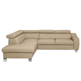 - Canapé d'angle en cuir italien de luxe 5 places ASTRIDO, beige, angle gauche