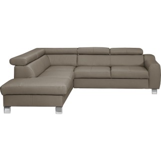 Canapé d'angle en cuir italien de luxe 5 places ASTRIDO, taupe, angle gauche