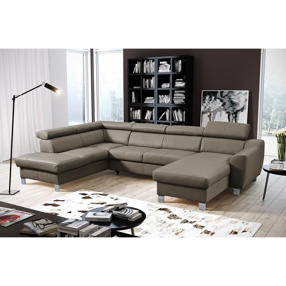 - Canapé d'angle en cuir italien de luxe 7/8 places ASTOVIA, taupe, angle gauche - Canapé d'angle en cuir italien de luxe 7/8 places ASTOVIA, taupe, angle gauche