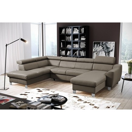 - Canapé d'angle en cuir italien de luxe 7/8 places ASTOVIA, taupe, angle gauche