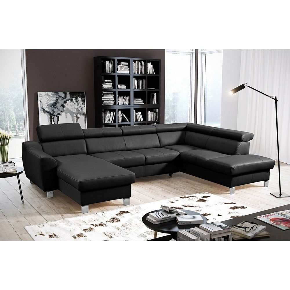 Canapé d'angle en cuir italien de luxe 7/8 places ASTOVIA, noir, angle droit Canapé d'angle en cuir italien de luxe 7/8 places ASTOVIA, noir, angle droit