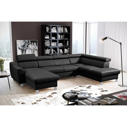 Canapé d'angle en cuir italien de luxe 7/8 places ASTOVIA, noir, angle droit