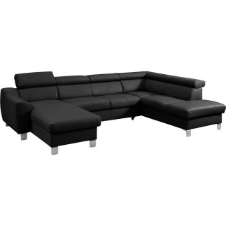 Canapé d'angle en cuir italien de luxe 7/8 places ASTOVIA, noir, angle droit