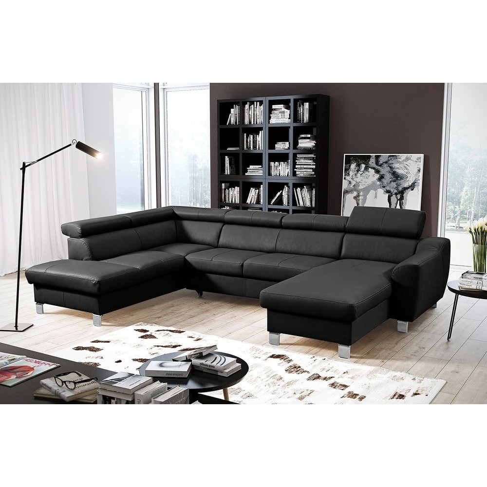 - Canapé d'angle en cuir italien de luxe 7/8 places ASTOVIA, noir, angle gauche - Canapé d'angle en cuir italien de luxe 7/8 places ASTOVIA, noir, angle gauche