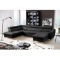 - Canapé d'angle en cuir italien de luxe 7/8 places ASTOVIA, noir, angle gauche - Canapé d'angle en cuir italien de luxe 7/8 places ASTOVIA, noir, angle gauche