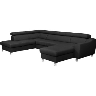 - Canapé d'angle en cuir italien de luxe 7/8 places ASTOVIA, noir, angle gauche