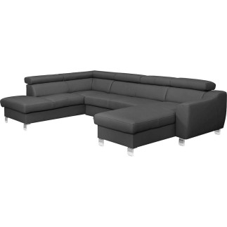 Canapé d'angle en cuir italien de luxe 7/8 places ASTOVIA, gris foncé, angle gauche