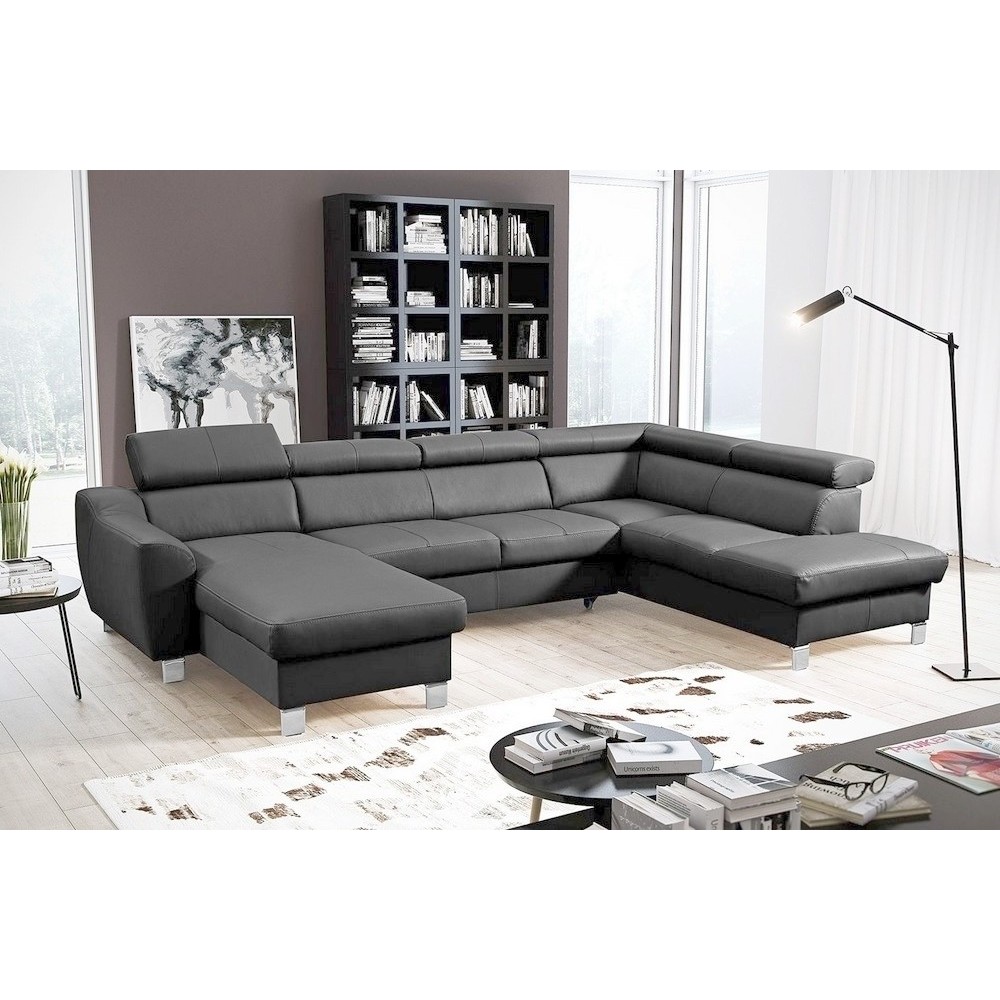 Canapé d'angle en cuir italien de luxe 7/8 places ASTOVIA, gris foncé, angle droit Canapé d'angle en cuir italien de luxe 7/8 places ASTOVIA, gris foncé, angle droit