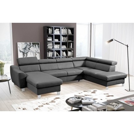 Canapé d'angle en cuir italien de luxe 7/8 places ASTOVIA, gris foncé, angle droit