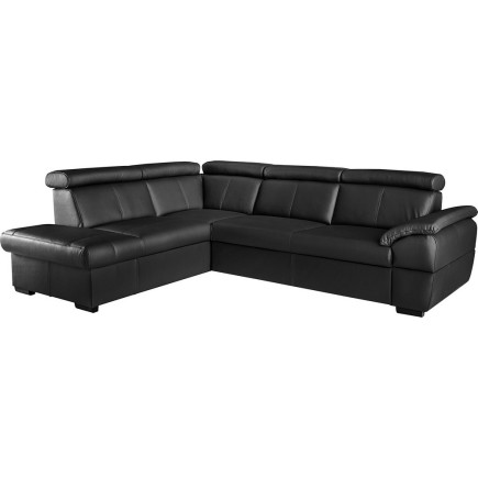 Canapé d'angle en cuir italien de luxe 5/6 places TONUS, noir, angle gauche