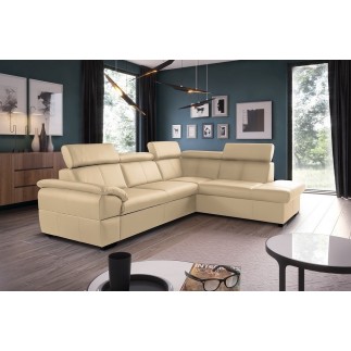 Canapé d'angle en cuir italien de luxe 5/6 places TONUS, beige, angle droit
