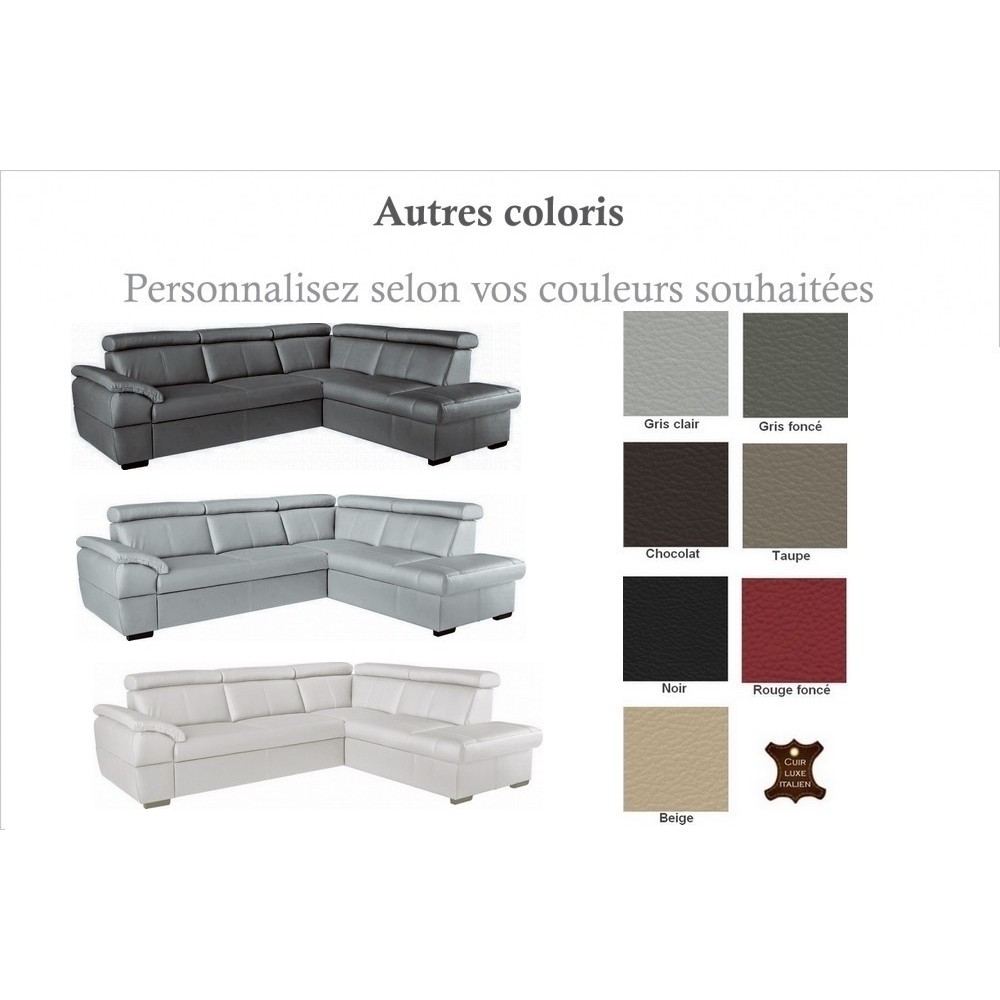 Canapé d'angle en cuir italien de luxe 5/6 places TONUS, couleur personnalisée, angle droit