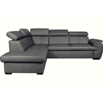 Canapé d'angle en 100% cuir de luxe italien , 5/6 places CITIBEST, couleur gris foncé, angle gauche