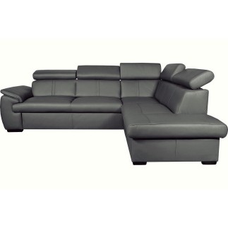 Canapé d'angle en 100% cuir de luxe italien , 5/6 places CITIBEST, couleur gris foncé, angle droit