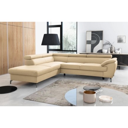 Canapé d'angle en cuir italien de luxe 5/6 places FIONA, beige, angle gauche