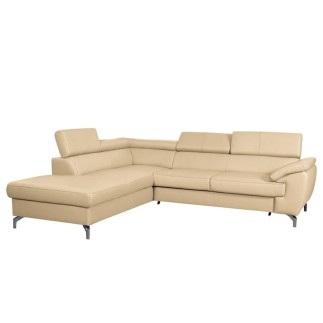 Canapé d'angle en cuir italien de luxe 5/6 places FIONA, beige, angle gauche