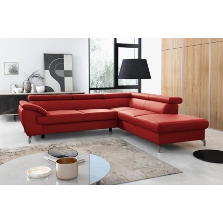 Canapé d'angle en cuir italien de luxe 5/6 places FIONA, rouge foncé, angle droit