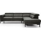 Canapé d'angle en 100% tout cuir italien de luxe 5/6 places NAYA, assise électrique qui coulisse, gris foncé, angle droit