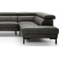 Canapé d'angle en 100% tout cuir italien de luxe 5/6 places NAYA, assise électrique qui coulisse, gris foncé, angle droit