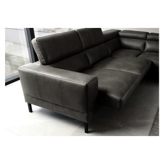 Canapé d'angle en 100% tout cuir italien de luxe 5/6 places NAYA, assise électrique qui coulisse, gris foncé, angle droit