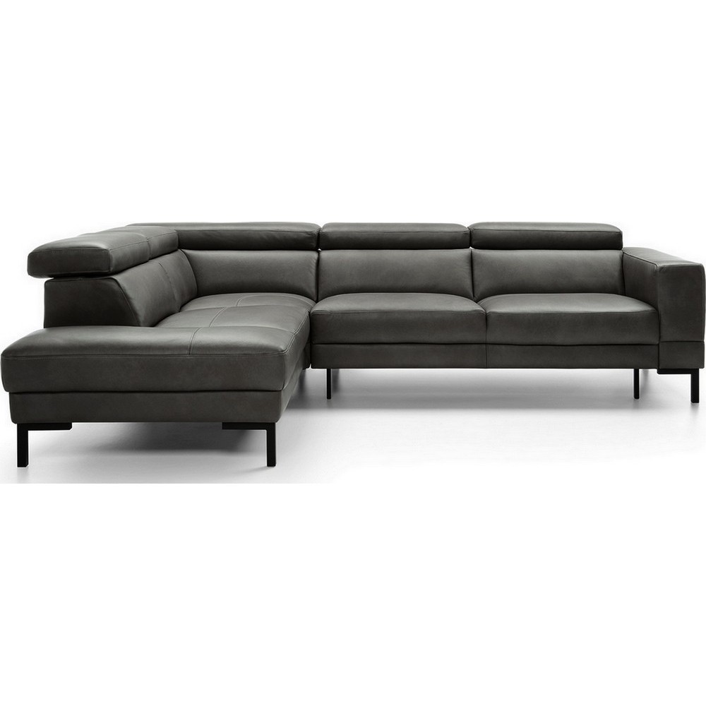 - Canapé d'angle en 100% tout cuir italien de luxe 5/6 places NAYA, assise électrique qui coulisse, gris foncé, angle gauche