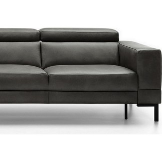 - Canapé d'angle en 100% tout cuir italien de luxe 5/6 places NAYA, assise électrique qui coulisse, gris foncé, angle gauche