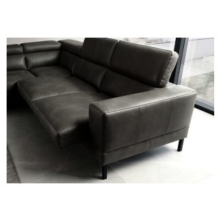 - Canapé d'angle en 100% tout cuir italien de luxe 5/6 places NAYA, assise électrique qui coulisse, gris foncé, angle gauche