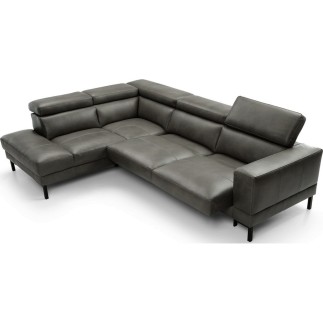 - Canapé d'angle en 100% tout cuir italien de luxe 5/6 places NAYA, assise électrique qui coulisse, gris foncé, angle gauche