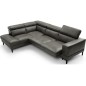 - Canapé d'angle en 100% tout cuir italien de luxe 5/6 places NAYA, assise électrique qui coulisse, gris foncé, angle gauche