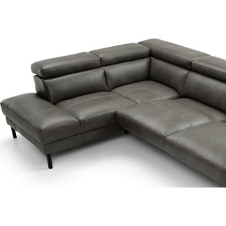 - Canapé d'angle en 100% tout cuir italien de luxe 5/6 places NAYA, assise électrique qui coulisse, gris foncé, angle gauche